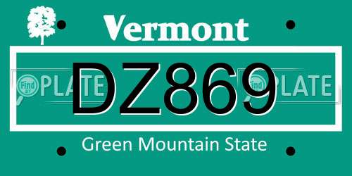 DZ869 Vermont License Plate