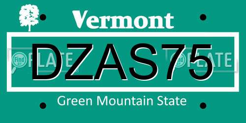 DZAS75 Vermont License Plate