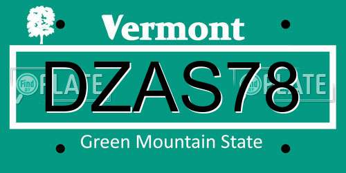 DZAS78 Vermont License Plate