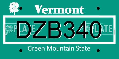 DZB340 Vermont License Plate