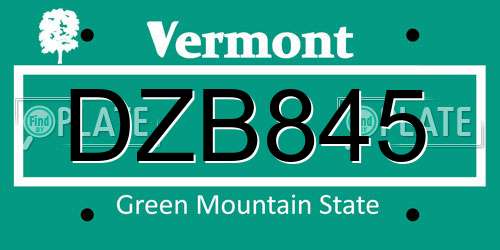 DZB845 Vermont License Plate