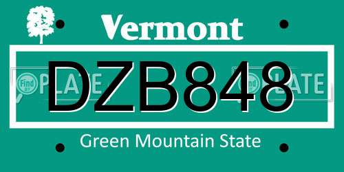 DZB848 Vermont License Plate