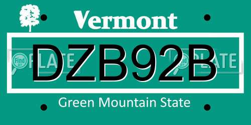 DZB92B Vermont License Plate