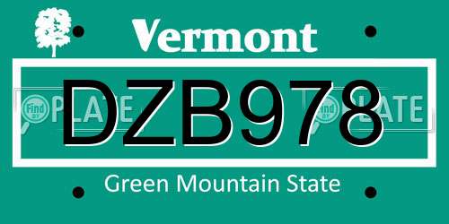 DZB978 Vermont License Plate