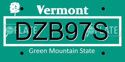 DZB97S Vermont License Plate