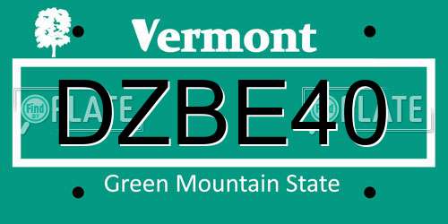 DZBE40 Vermont License Plate