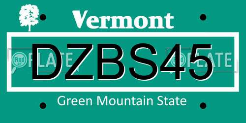 DZBS45 Vermont License Plate