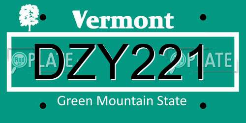 DZY221 Vermont License Plate