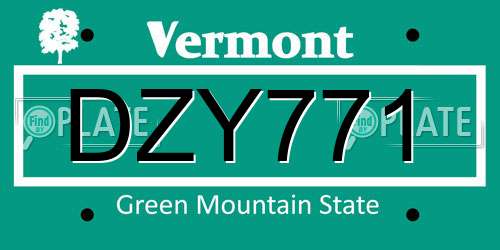 DZY771 Vermont License Plate