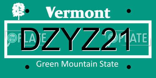 DZYZ21 Vermont License Plate