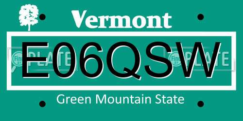 E06QSW Vermont License Plate