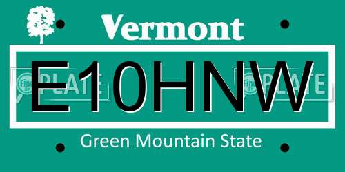 E10HNW Vermont License Plate