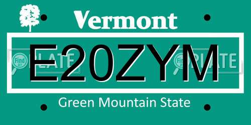 E20ZYM Vermont License Plate
