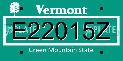 E22015Z Vermont License Plate
