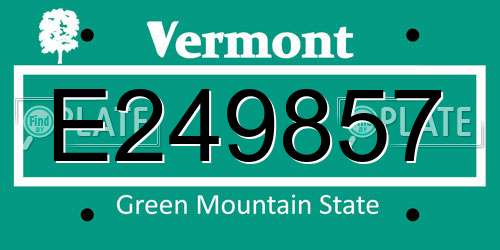 E249857 Vermont License Plate