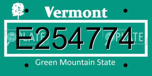 E254774 Vermont License Plate