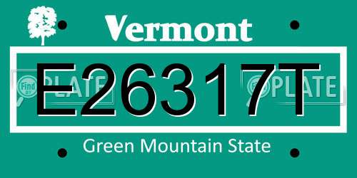 E26317T Vermont License Plate