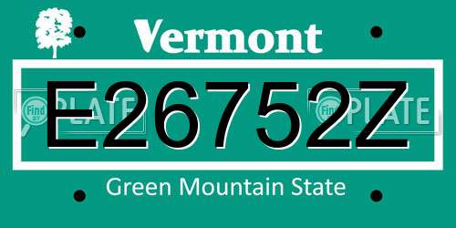 E26752Z Vermont License Plate