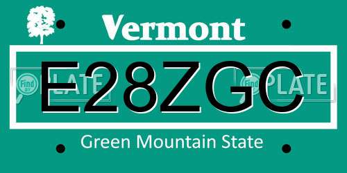 E28ZGC Vermont License Plate