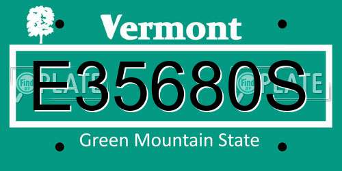 E35680S Vermont License Plate