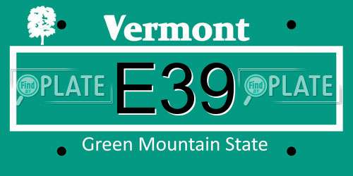 E39 Vermont License Plate