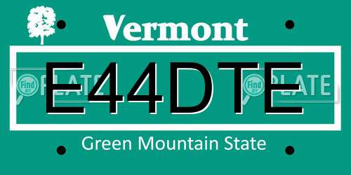 E44DTE Vermont License Plate