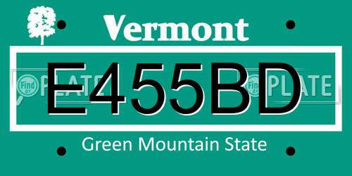 E455BD Vermont License Plate