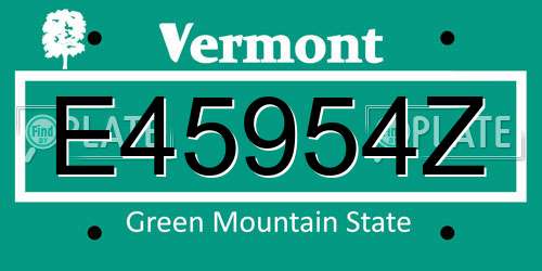 E45954Z Vermont License Plate
