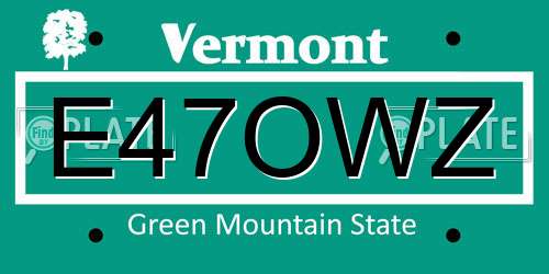 E47OWZ Vermont License Plate