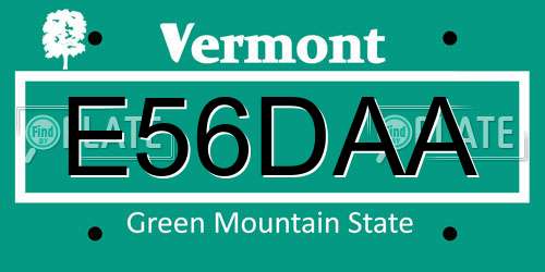 E56DAA Vermont License Plate