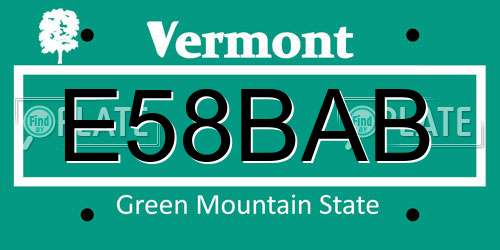 E58BAB Vermont License Plate