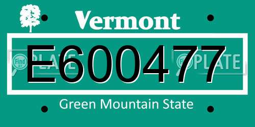 E600477 Vermont License Plate