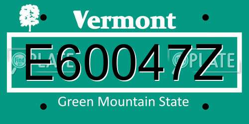 E60047Z Vermont License Plate