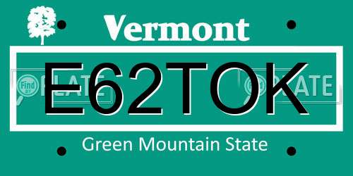 E62TOK Vermont License Plate
