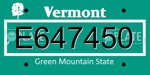 E647450 Vermont License Plate