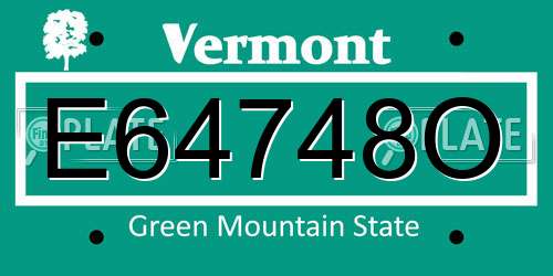 E64748O Vermont License Plate