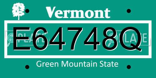 E64748Q Vermont License Plate