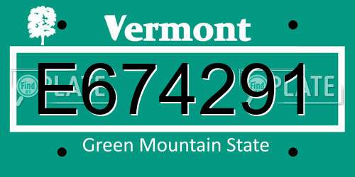 E674291 Vermont License Plate