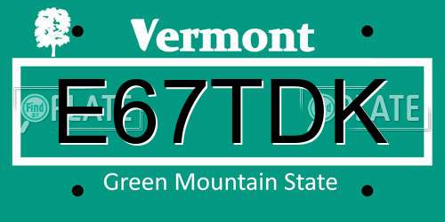 E67TDK Vermont License Plate