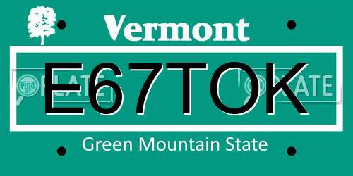 E67TOK Vermont License Plate
