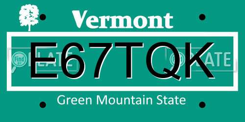 E67TQK Vermont License Plate