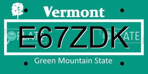 E67ZDK Vermont License Plate
