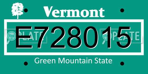 E728015 Vermont License Plate