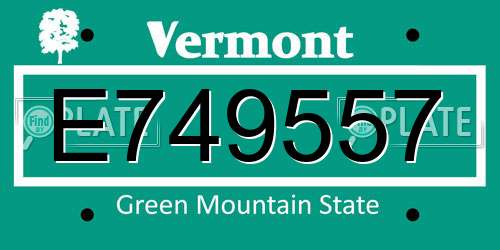 E749557 Vermont License Plate