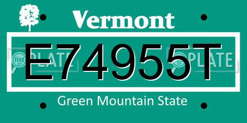 E74955T Vermont License Plate