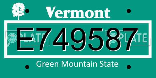 E749587 Vermont License Plate