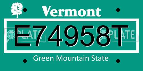 E74958T Vermont License Plate