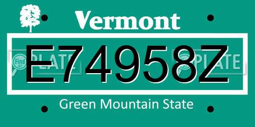 E74958Z Vermont License Plate