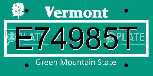 E74985T Vermont License Plate