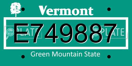 E749887 Vermont License Plate